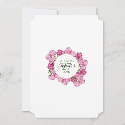 Elegant Pink Peonies Wedding Invitations Kaart (Achterkant)