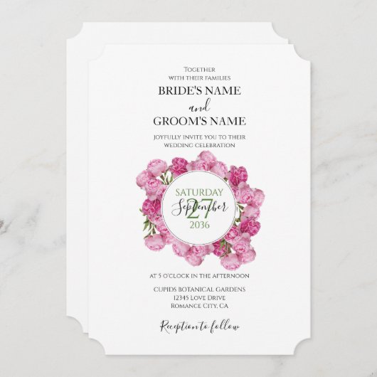 Elegant Pink Peonies Wedding Invitations Kaart (Voorkant / Achterkant)