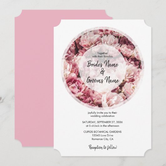 Elegant Pink Peonies Wedding Invitations Kaart (Voorkant / Achterkant)