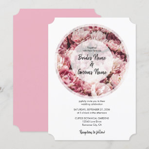 Elegant Pink Peonies Wedding Invitations Kaart