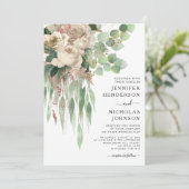 Elegant Pink Peonies Wedding Kaart (Staand voorkant)