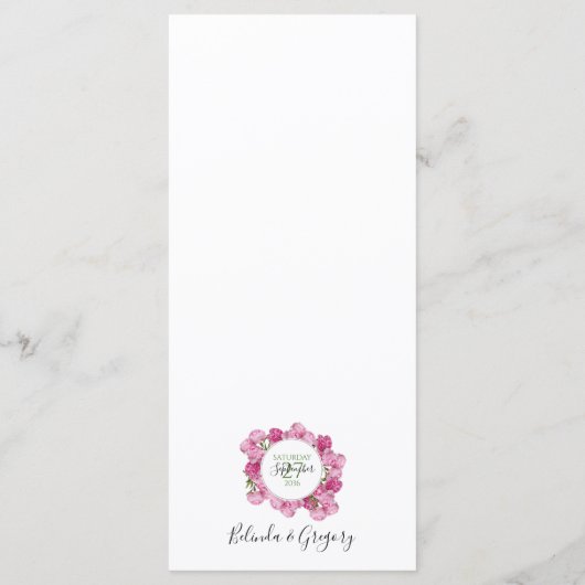 Elegant Pink Peonies Wedding Menu (Achterkant)