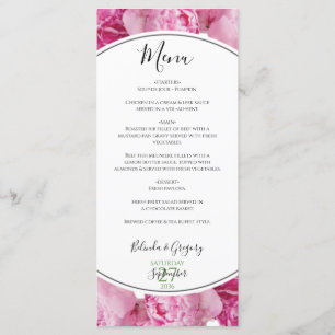 Elegant Pink Peonies Wedding Menu