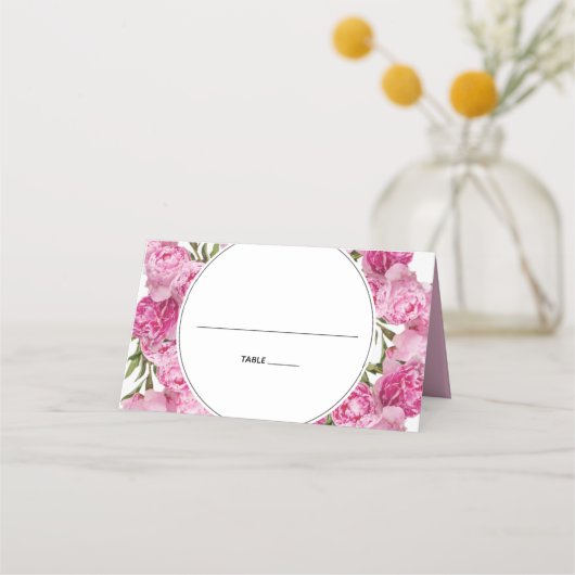 Elegant Pink Peonies Wedding Place Card Plaatskaartje (Voorkant)