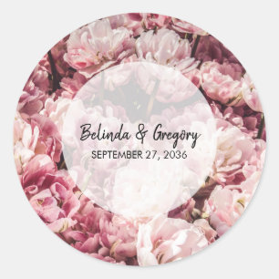Elegant Pink Peonies Wedding Ronde Sticker