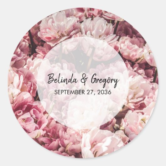 Elegant Pink Peonies Wedding Ronde Sticker (Voorkant)