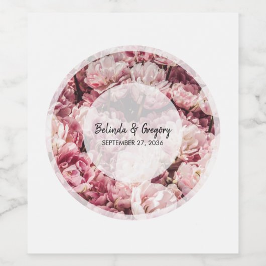 Elegant Pink Peonies Wedding Wijn Etiket (Enkel label)