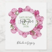 Elegant Pink Peonies Wedding Wijn Etiket (Enkel label)