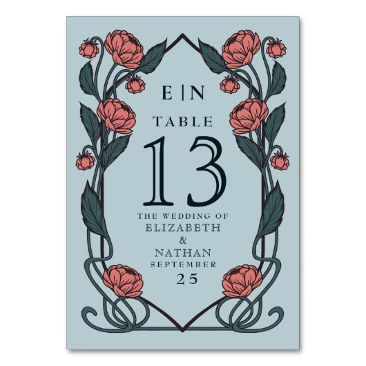 Elegant Pink Peony Art Nouveau Floral Wedding Kaart (Achterkant)