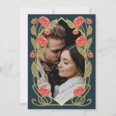 Elegant Pink Peony Art Nouveau Wedding Photo Save The Date (Achterkant)