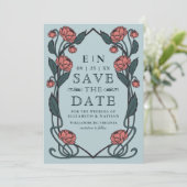 Elegant Pink Peony Art Nouveau Wedding Photo Save The Date (Staand voorkant)