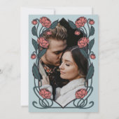 Elegant Pink Peony Art Nouveau Wedding Photo Save The Date (Achterkant)