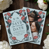 Elegant Pink Peony Art Nouveau Wedding Photo Save The Date