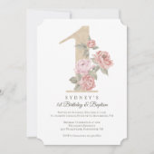 Elegant Pink Peony Baby's eerste verjaardag & Bapt Kaart (Voorkant)