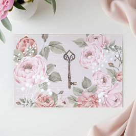 Elegant Pink Peony Blossom Key Decoupage Tissuepapier