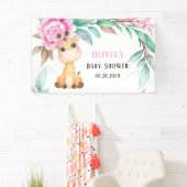 Elegant Pink Peony en een Cute Giraffe Baby shower Spandoek (Insitu)