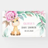 Elegant Pink Peony en een Cute Giraffe Baby shower Spandoek (Horizontaal)
