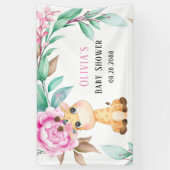 Elegant Pink Peony en een Cute Giraffe Baby shower Spandoek (Verticaal)