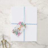Elegant Pink Peony en een Cute Giraffe Cadeaulabel (Met Touw)