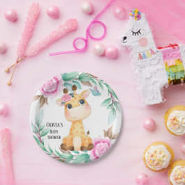 Elegant Pink Peony en een Cute Giraffe Custom Papieren Bordje