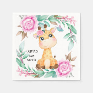 Elegant Pink Peony en een Cute Giraffe Custom Servet