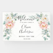 Elegant Pink Peony Eucalyptus Vrijgezellenfeest Spandoek (Horizontaal)