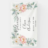 Elegant Pink Peony Eucalyptus Vrijgezellenfeest Spandoek (Verticaal)