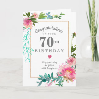 Elegant Pink Peony Floral 70e verjaardag Kaart