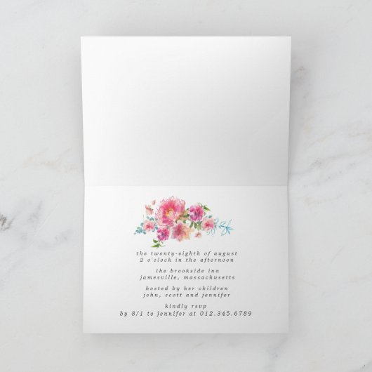 Elegant Pink Peony Floral 80th Birthday (Binnen)