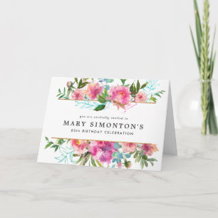 Elegant Pink Peony Floral 80th Birthday