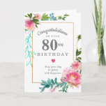 Elegant Pink Peony Floral 80th Birthday Kaart<br><div class="desc">Gefeliciteerd een bijzonder persoon op hun 80ste verjaardag met een roze pony floral design. Elegant en kick de pinda's met fijne groene en turkooisbotanische elementen versieren een dun goudlijst. Al tekst kan worden uitgegeven,  zodat kunt u een zeer persoonlijk en zinvol bericht aanpassen.</div>