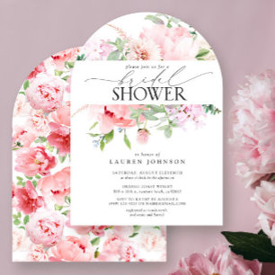 Elegant Pink Peony Floral Calligraphy Shower Kaart