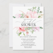 Elegant Pink Peony Floral Calligraphy Shower Kaart (Voorkant)