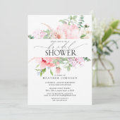 Elegant Pink Peony Floral Calligraphy Shower Kaart (Staand voorkant)