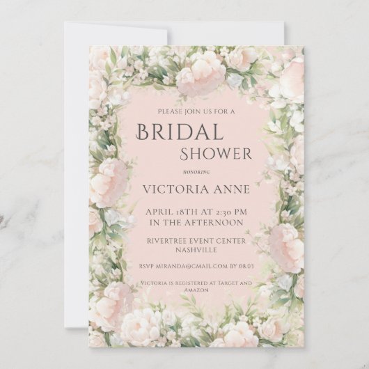 Elegant Pink Peony Floral Vrijgezellenfeest Kaart (Voorkant)