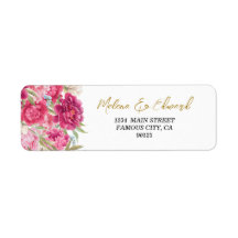 Elegant Pink Peony Florals Adres Etiket