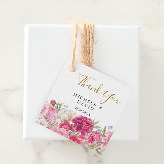 Elegant Pink Peony Florals Hartelijk dank Bedankjes Labels (In situ)