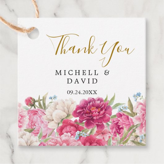 Elegant Pink Peony Florals Hartelijk dank Bedankjes Labels (Voorkant)
