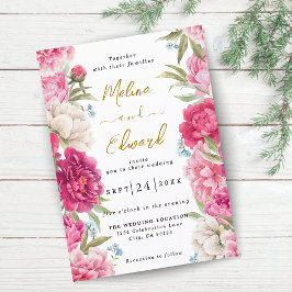 Elegant Pink Peony Florals Wedding Invitation Save The Date
