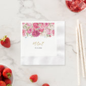 Elegant Pink Peony Florals Wedding Napkins Servet (Insitu)