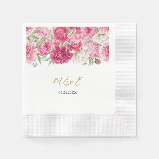 Elegant Pink Peony Florals Wedding Napkins Servet (Voorkant)