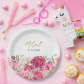 Elegant Pink Peony Florals Wedding Papieren Bordje (Feest)