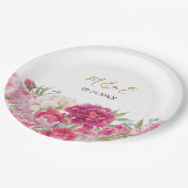 Elegant Pink Peony Florals Wedding Papieren Bordje (Gekanteld)