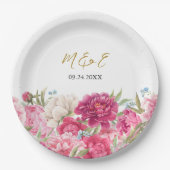 Elegant Pink Peony Florals Wedding Papieren Bordje (Voorkant)