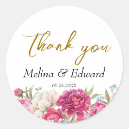 Elegant Pink Peony Florals Wedding Ronde Sticker