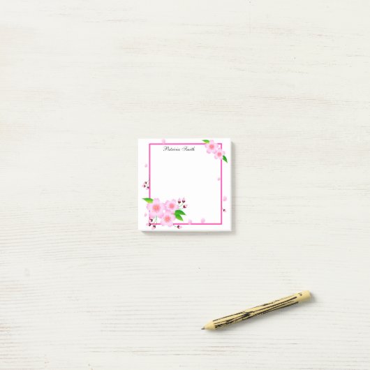 Elegant Pink Peony Flower Personalized Post-it® Notes (Op bureau)