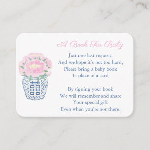 Elegant Pink Peony Girl Baby shower Book Request Informatiekaartje