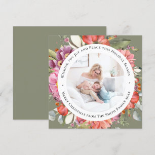 Elegant Pink Peony Modern Script Waterverf Floral Feestdagenkaart