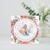 Elegant Pink Peony Modern Script Waterverf Floral Feestdagenkaart (Staand voorkant)