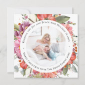 Elegant Pink Peony Modern Script Waterverf Floral Feestdagenkaart (Voorkant)